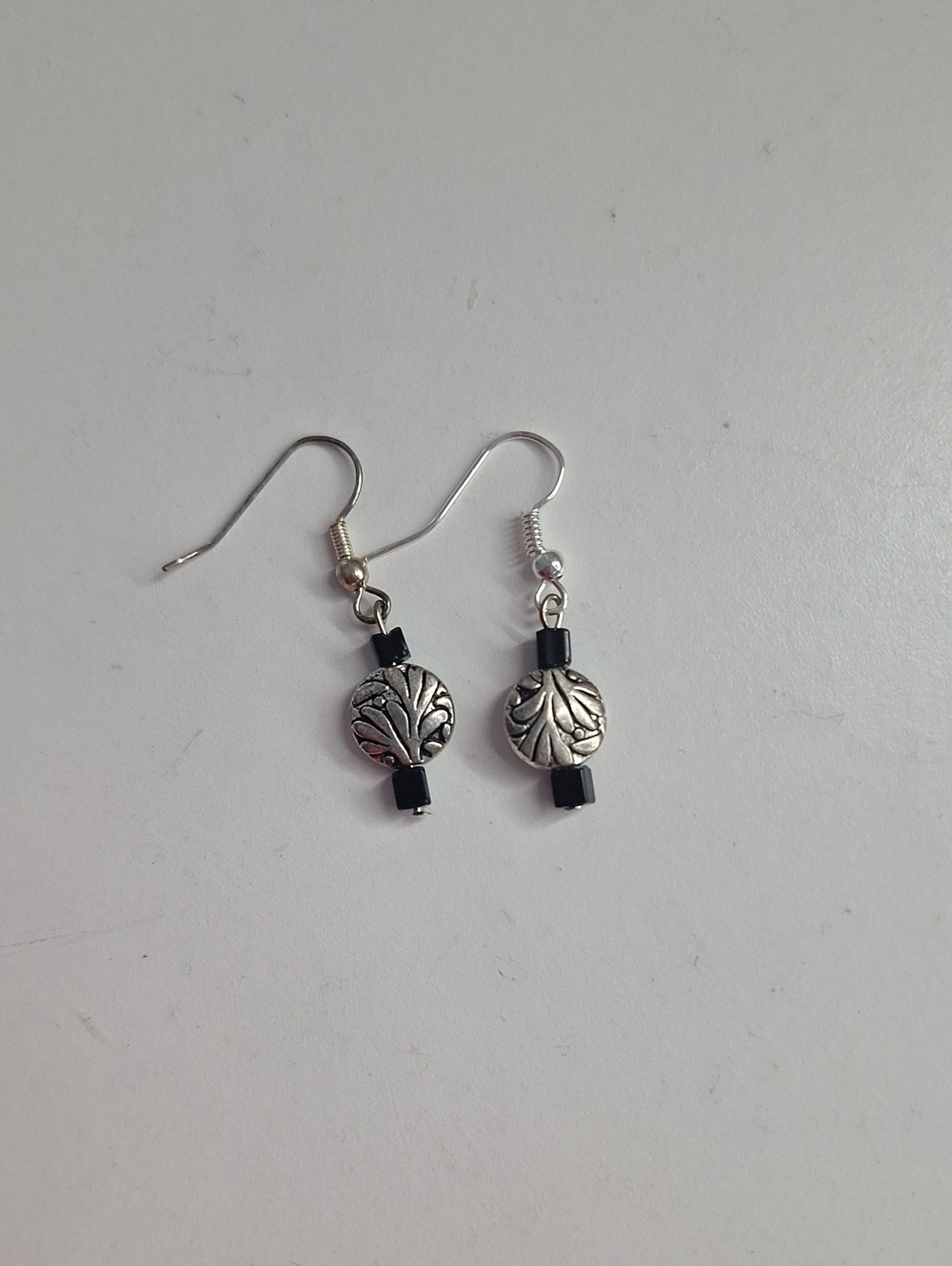 Silver Leaf Black Bead Drop Earrings - Women Jewelry